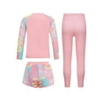 thumbnail image 4 of TiaoBug Girls Swimsuit 3-Piece Tie-dye Print Rash Guard Set Long Sleeve Shirts with Shorts Pants Pink XL, 4 of 7
