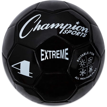 Champion Sports Extreme Series Soccer Ball Size 4 - Youth League All Weather Soft Touch Maximum Air Retention - Kick Balls for Kids 8-12 - Competitive and Recreational Futbol Games Black
