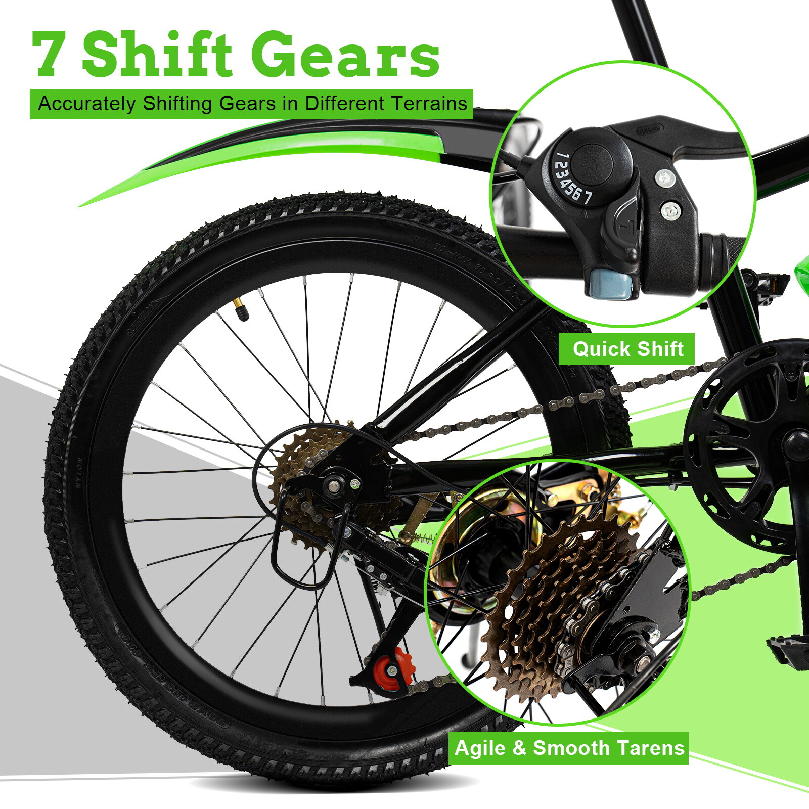 20" Mountain Bike 7 Speed Front and Rear Dual Disc Brake City Bike Height Adjustable Bicycle