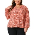 thumbnail image 2 of DARING DIVA Women's Plus Polka Dot V Neck Long Sleeve Blouse 4X Orange, 2 of 6