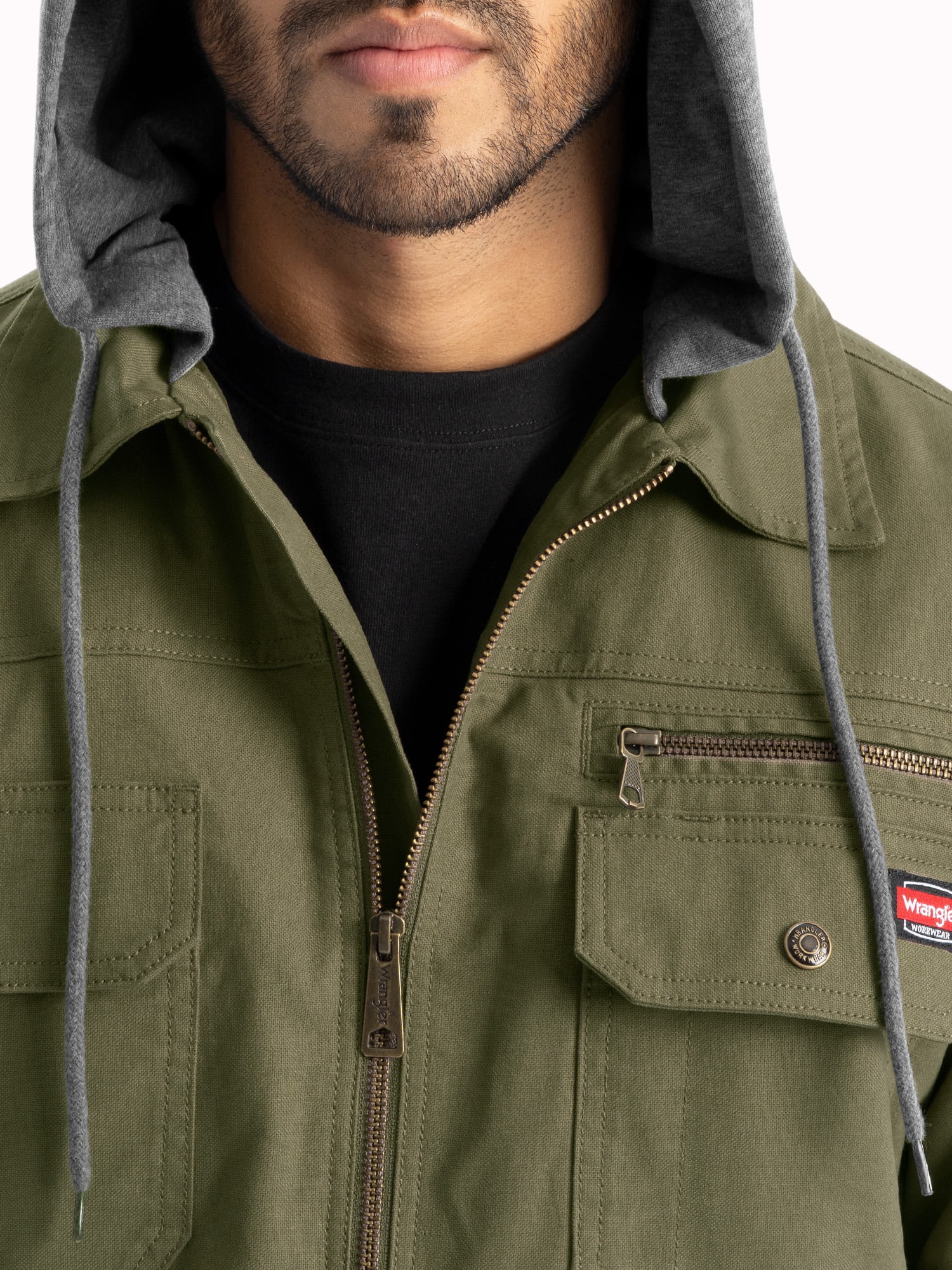 Wrangler Workwear Men's Quilted Lined Work Shirt Jacket with Hood, Size S-5XL (Men's and Big Men's)