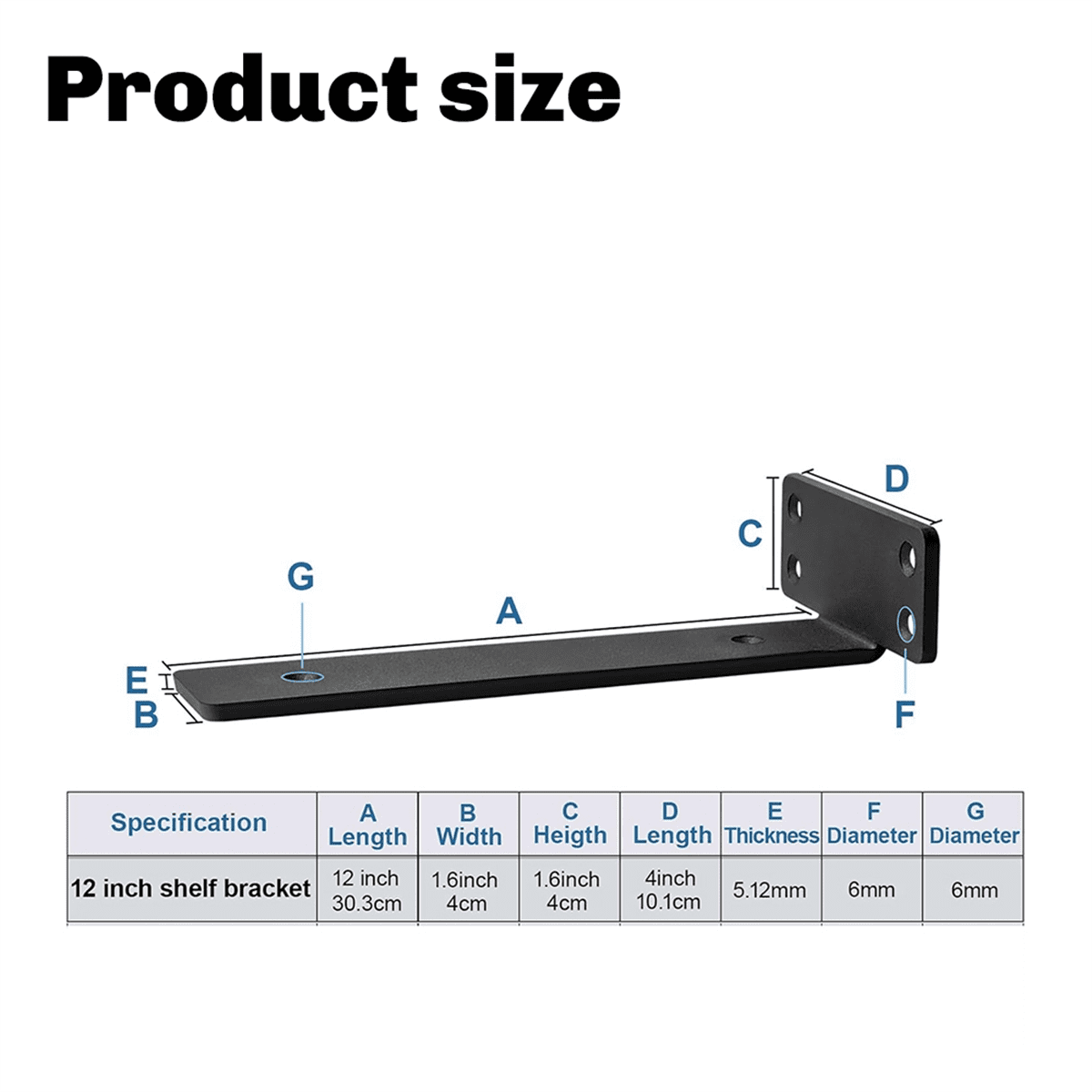 6PCS 12Inch Floating Shelf Brackets Heavy Duty Shelves Brackets, 1/5 Inch Thicked L Brackets for Shelves Support Black