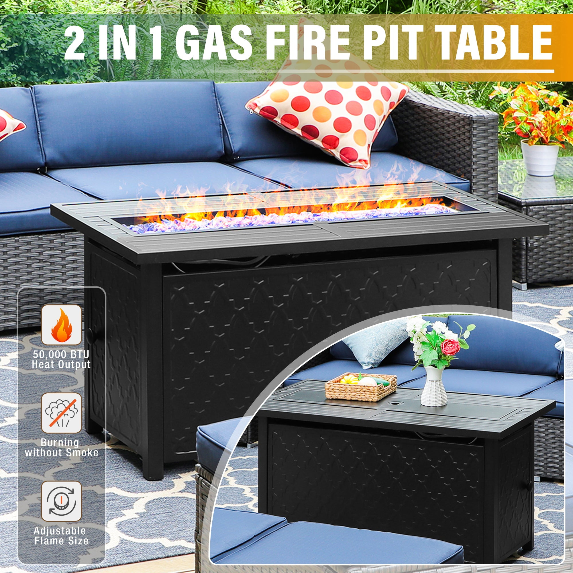 Sophia&William 5-Seat Patio Conversation Set Outdoor Furniture Sofa Set with 45" Fire Pit Table, Gray