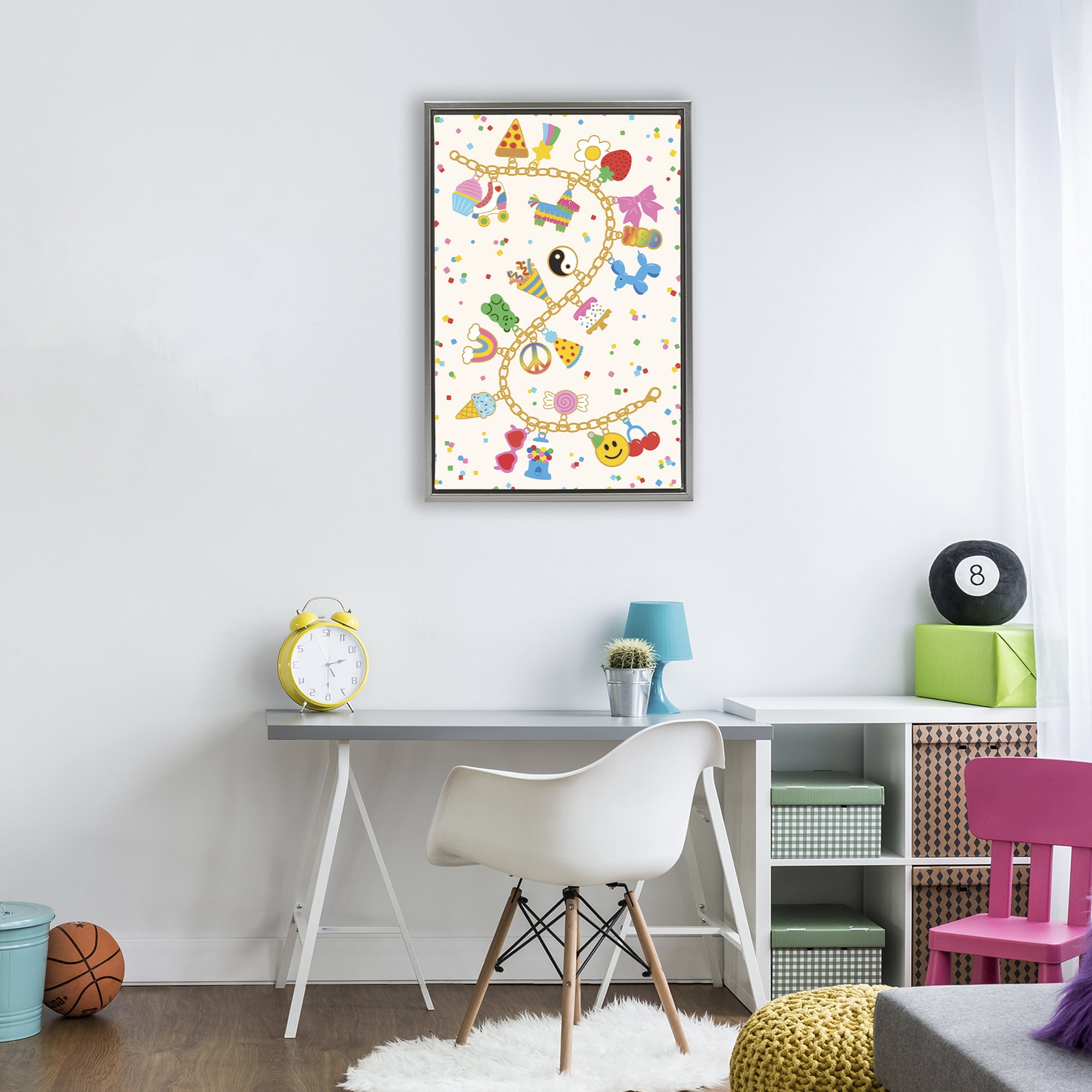 Stupell Industries Playful Party Charm Bracelet Gray Framed Floater Canvas Wall Art, design by Nadia Hassan