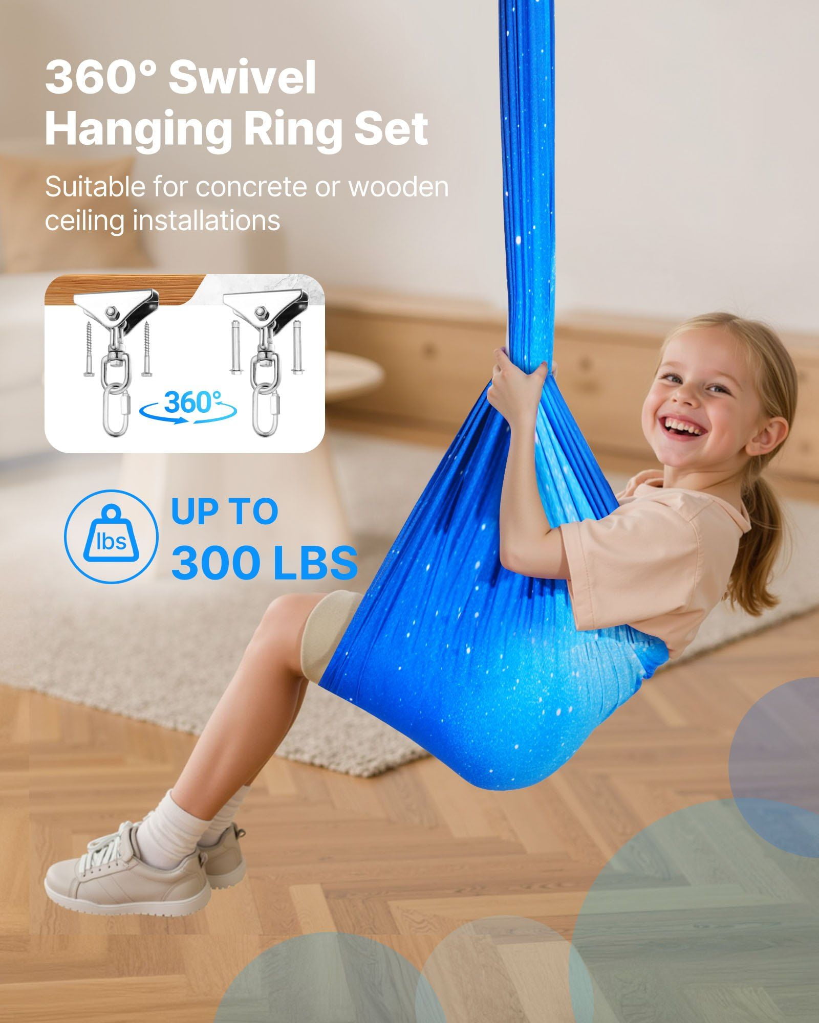 Sensory Swing Double Layer Fabric Hammock Indoor Outdoor 360 Degree Swivel Hanger O Sling Holds 300lbs Adjustable Aerial Yoga Hanging Swing for Kids