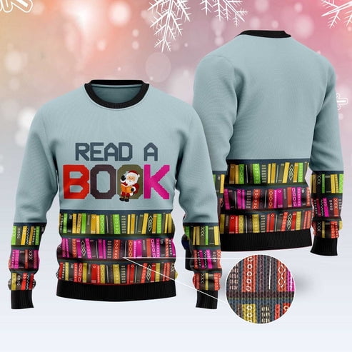 Read A Book 3D Christmas Sweater, Funny Xmas Sweater, Sweater Xmas