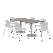 36 x 72" Table - 6 Lola Grey Caster Chairs - Teak Top - Silver Base