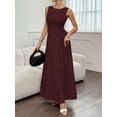 thumbnail image 3 of Women's Sleeveless Maxi Tank Crew Neck Folds Dresses Formal Line Dress for Party Summer Wine Red XXL, 3 of 6