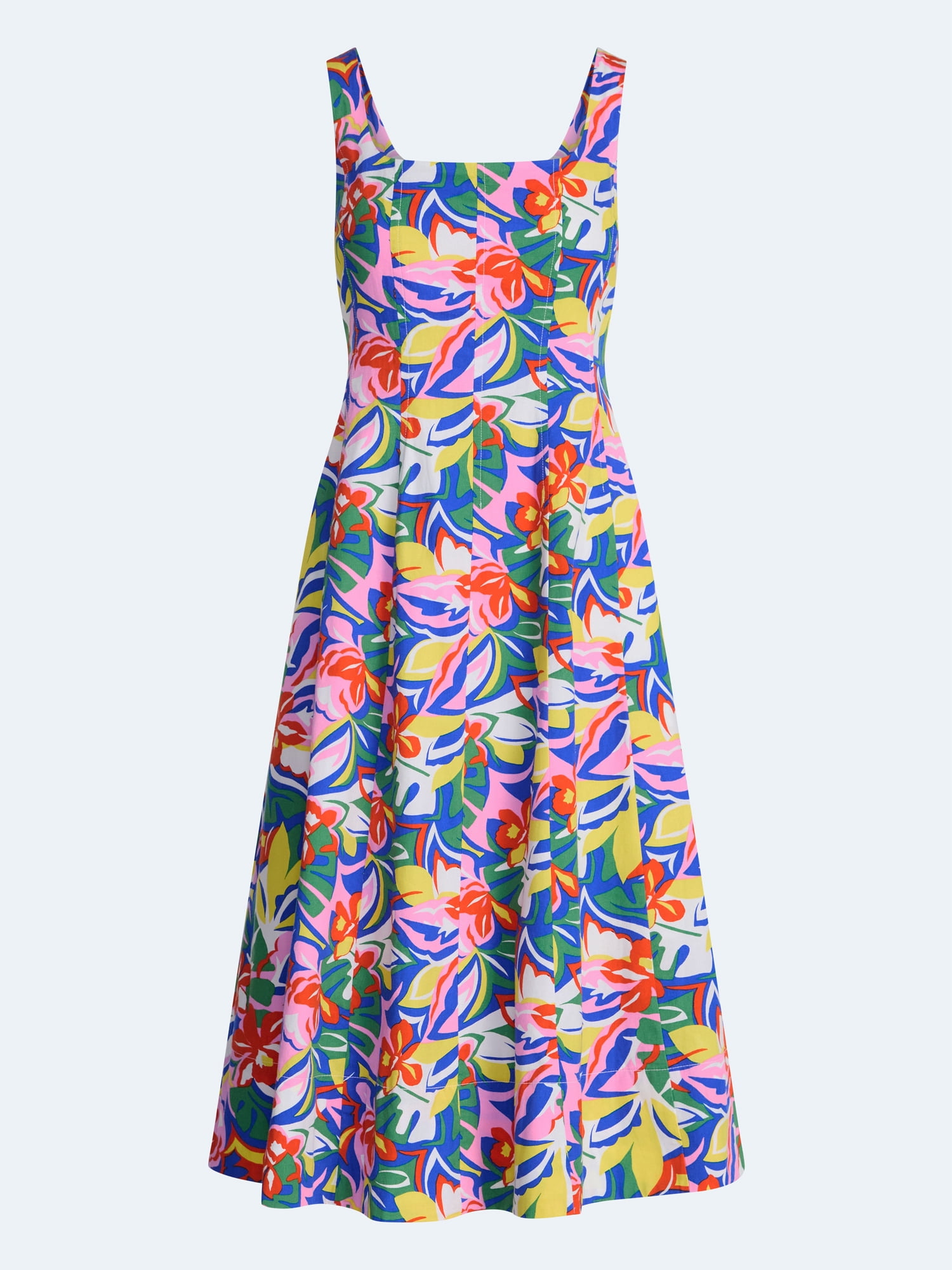 Free Assembly Women's and Women's Plus Square Neck Cotton Midi Panel Dress, Sizes XS-4X
