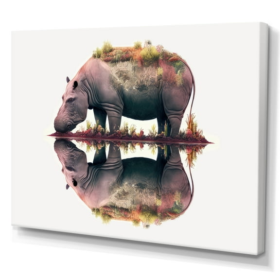 Designart Double Exposure Of A Hippo With African Landscape Canvas Wall Art