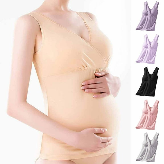 HAOTAGS Summer Women's Maternity Tank Tops, Cross-back Stretchy Elastic Comfortable Tops Pink 2XL