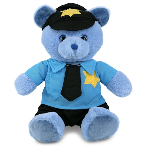 DolliBu Baby Blue Bear Police Officer Plush Toy – Super Soft Blue Bear Cop Stuffed Animal Dress Up Cop Uniform and Cap Outfit, Fluffy Blue Bear Policeman Toy Plush Gift for Kids – 8 Inches