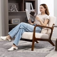thumbnail image 3 of PORKISS Mid-Century Accent Chair, Velvet Upholstered Arm Chair with Wood Frame and Waist Cushion, Modern Armchair, Reading Chair for Living Room, Bedroom, Sunroom,Beige, 3 of 11