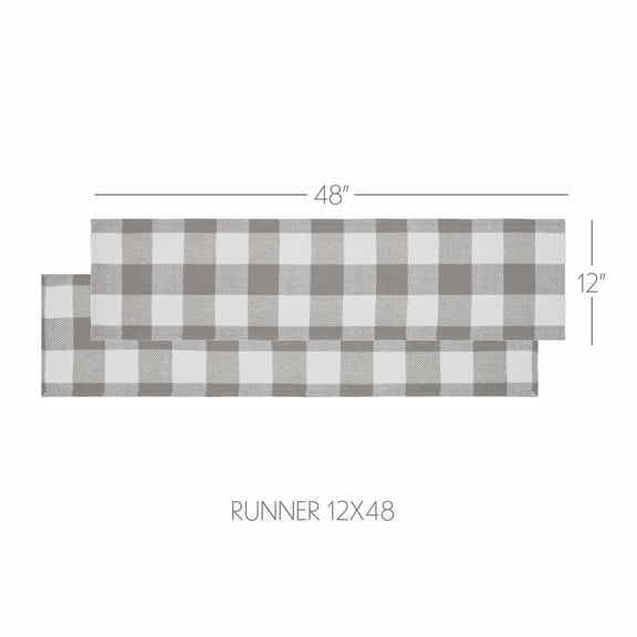 VHC Brands Runner 12x48, Cotton Dining Room, Kitchen Table Runner, Country Farmhouse Style, Annie Buffalo Check Ash Grey