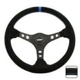 thumbnail image 1 of Grant Steering Wheel 696 Suede Series; 13-3/4 Inch Diameter; 3 Spoke; Black Suede Grip With Blue Racing Stripe; Black Spokes; Without Cruise Control Buttons/Holes; With Horn Button, 1 of 5