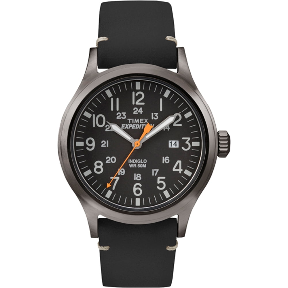 Timex Men's Expedition Scout 40mm Watch – Gray Case Black Dial with Black Genuine Leather Strap