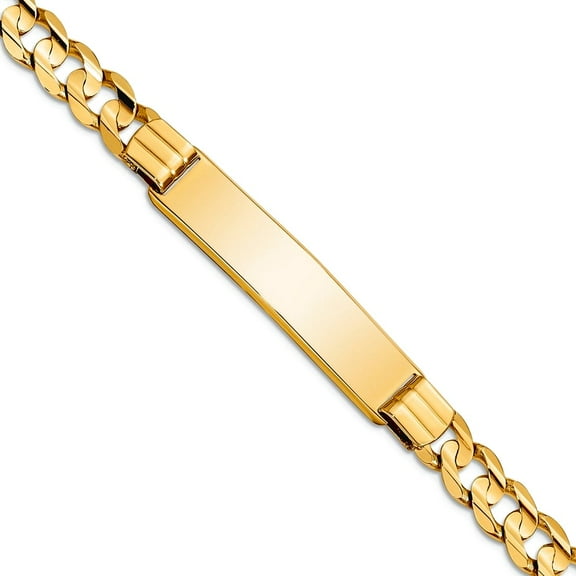 14k Yellow Gold Solid Polished Curb ID Bracelet 8 Inch 8mm Lobster Claw Identification Bracelet for Women