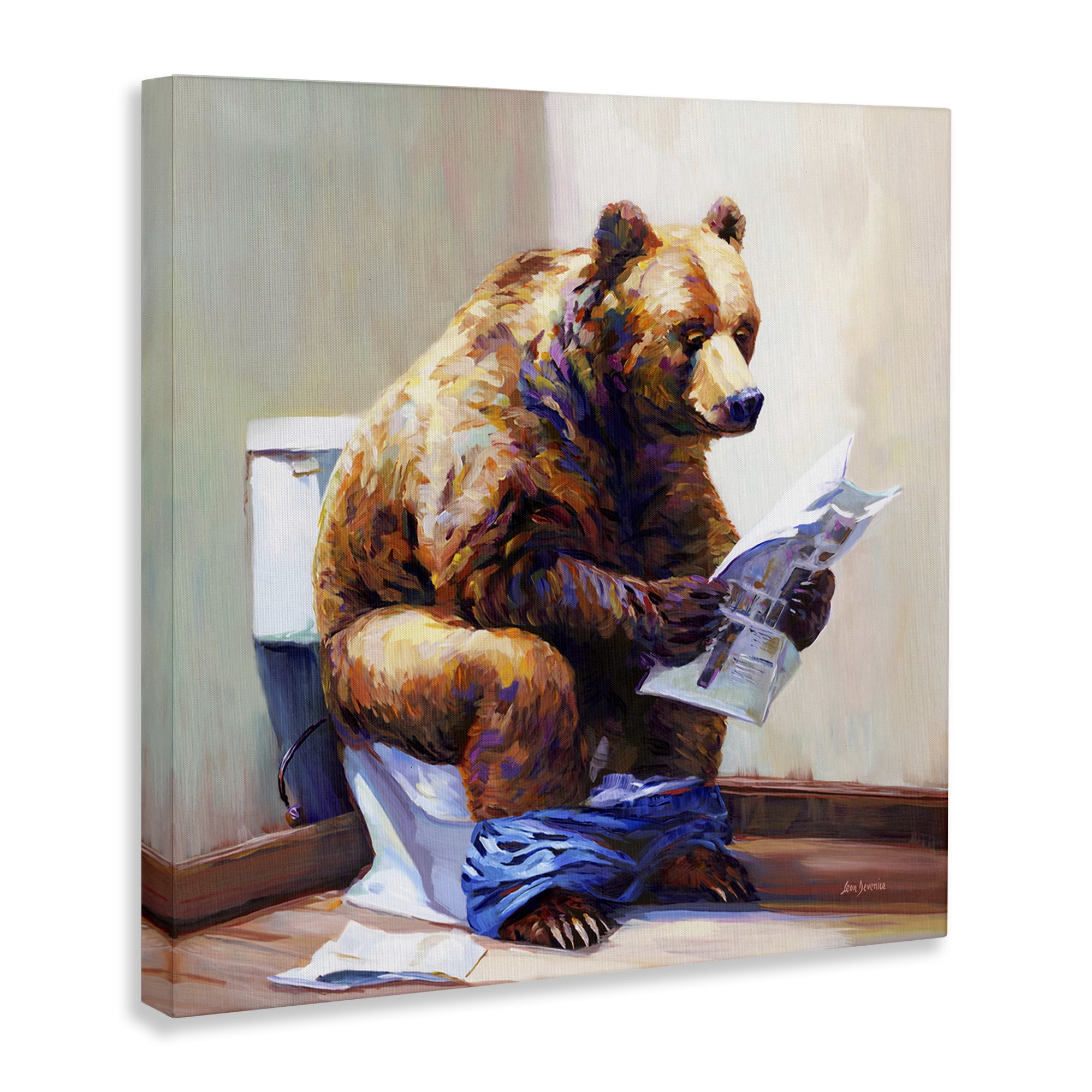 Stupell Industries Bathtub Bear with Graffiti Typography Painting Gallery Wrapped Canvas Art Print Wall Art, 17 x 17