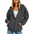 thumbnail image 2 of Xdegoge Womens Zip Up Hoodies Casual Long Sleeve Athletic Drawstring Fleece Relaxed Fit Workout Track Jackets with Pockets for Running Activewear, 2 of 8