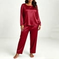 thumbnail image 6 of SHTXOZHI Women's Plus Size Satin Pajamas Set Long Sleeve Long Sleepwear Elastic Loose Loungewear Solid Color Homewear, 6 of 9