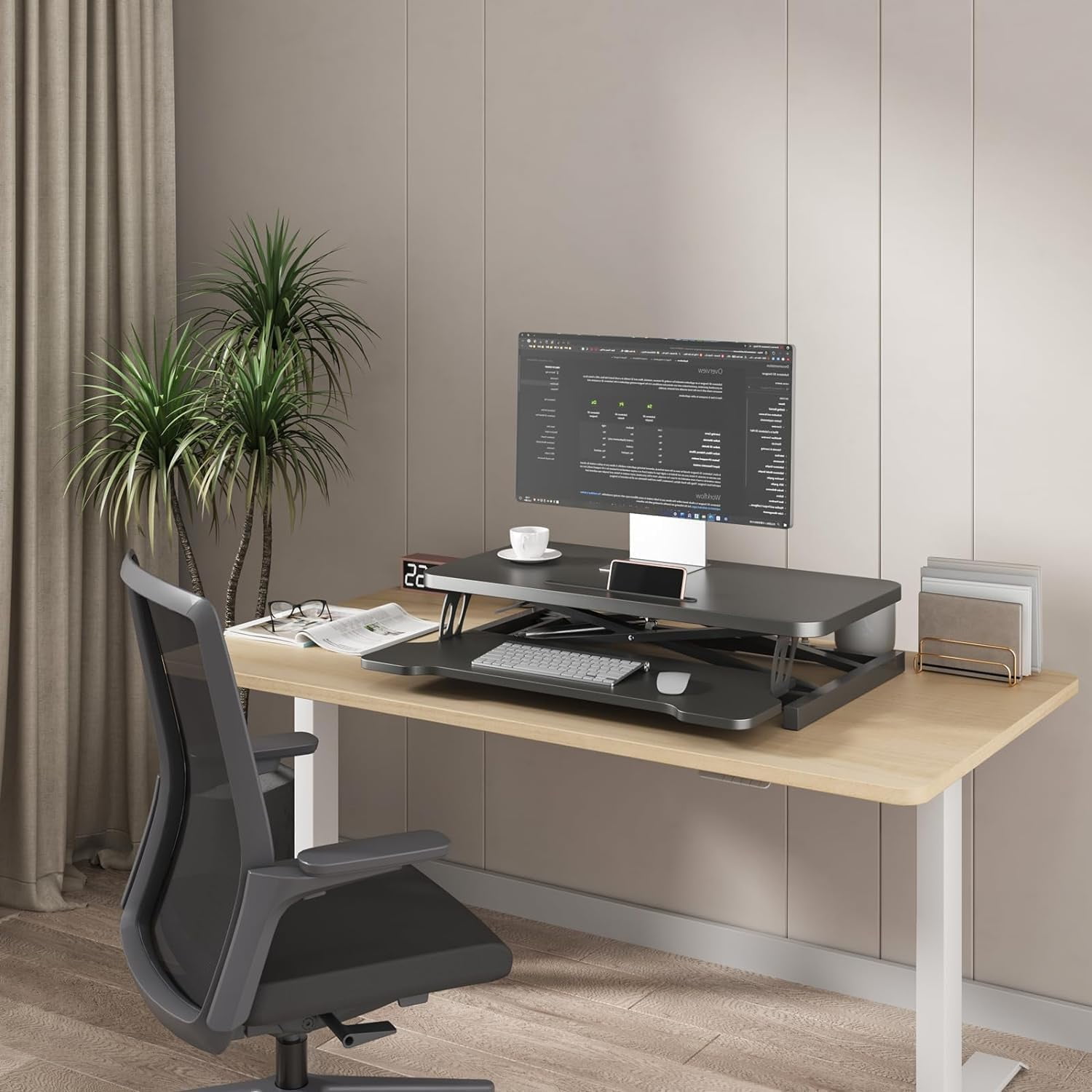 32 inch Standing Desk Converter, Height Adjustable Stand Desk, Stand up Desk Riser with Keyboard Tray, Stand Desk Riser for Dual Monitor and Laptop Workstation for Home Office (Black)