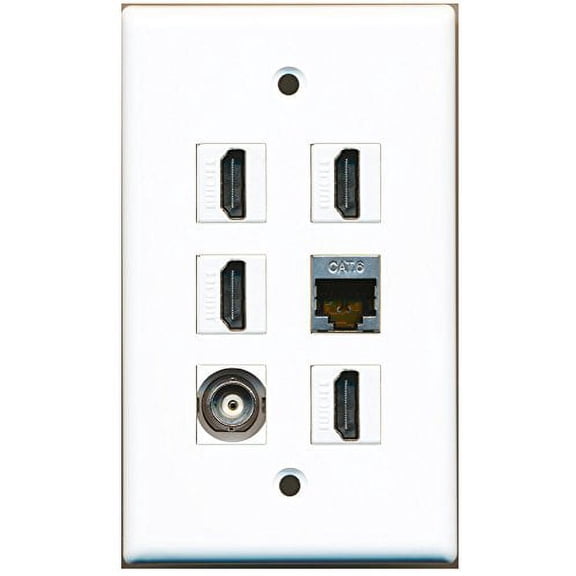 RiteAV - 4 HDMI 1 Port Shielded Cat6 Ethernet 1 Port BNC Wall Plate