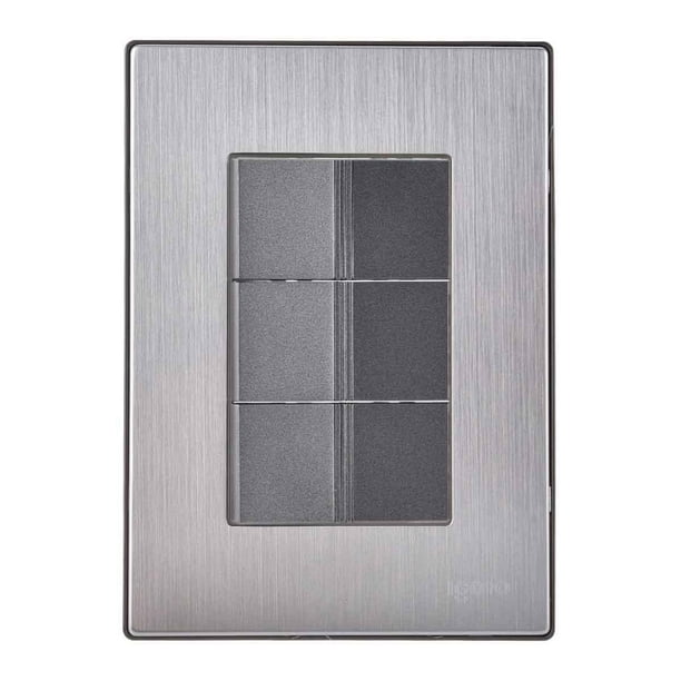 Placa Armada Inoxidable con 3 Apagadores Sencillos de Un Modulo Igoto gris oscuro INOX