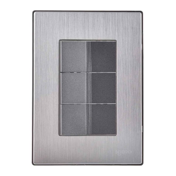 Placa Armada Inoxidable con 3 Apagadores Sencillos de Un Modulo Igoto gris oscuro INOX