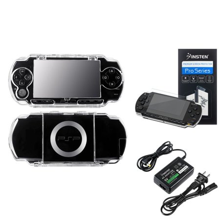 Insten Crystal Hard Case + LCD Screen Protector + Travel AC Wall PSP Charger For Sony PSP 1000