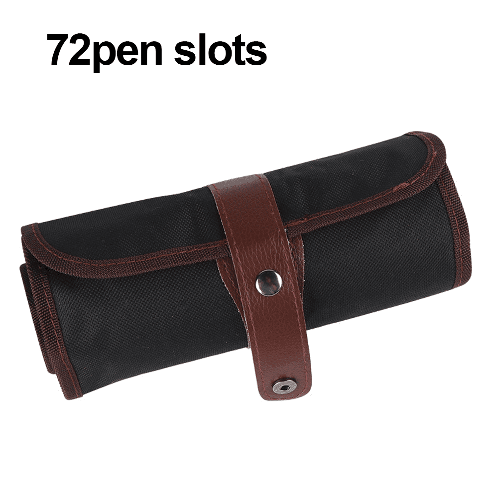 ECHSRT Leather Pencil Case Roll Up Bag Pencil Pouch Wrap Foldable Tool Roll  Supplies Art Stuff Organizer Vintage Gift for Office Artist Adults, Brown