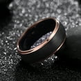thumbnail image 3 of Tungsten Carbide Two-Tone Black Weaved Thread Scratched w/ Rose Gold Trims Wedding Band Ring Mens Womens 8MM w/ FREE Engraving, 3 of 7