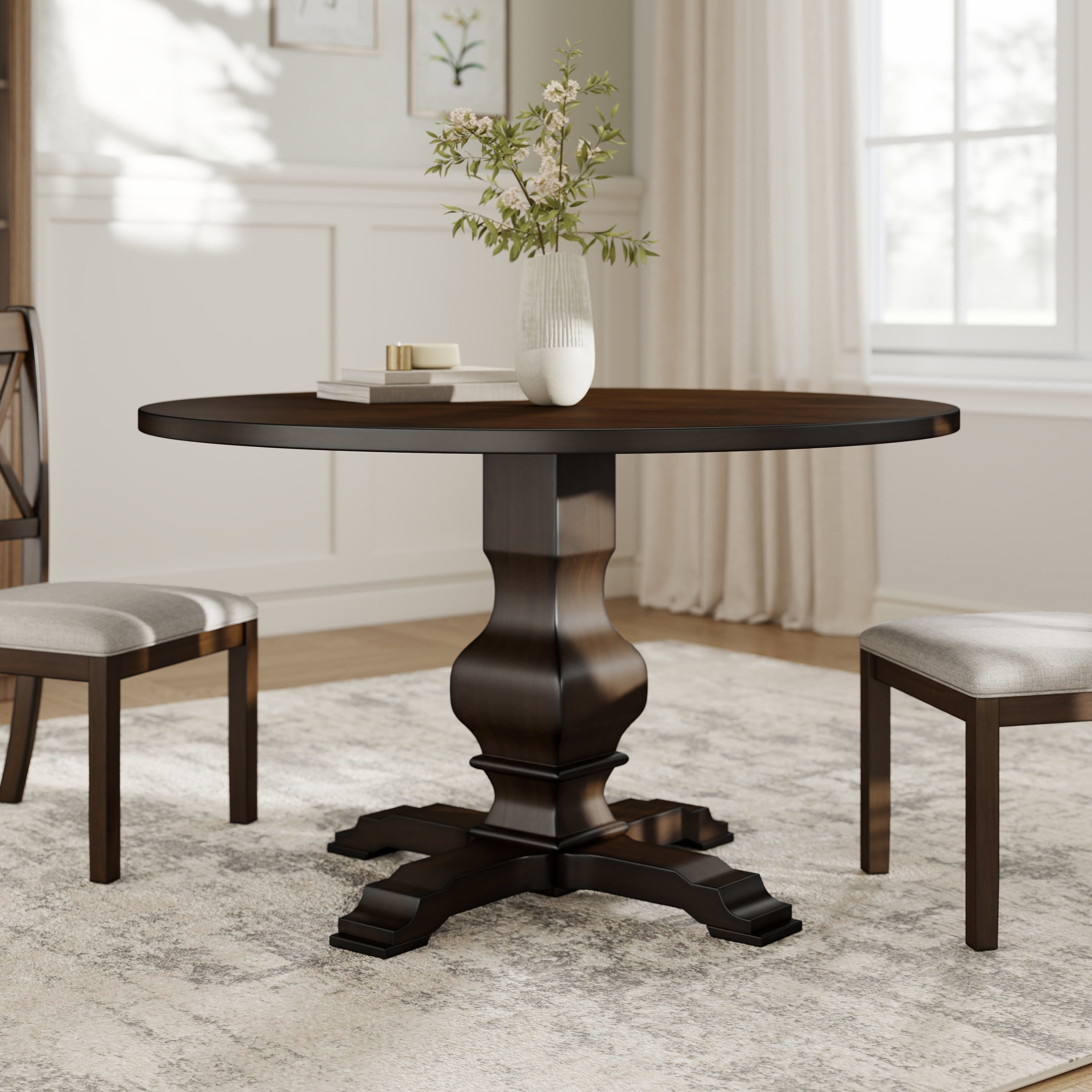 Roundhill Furniture Havre Pedestal Base Round Dining Table, Espresso