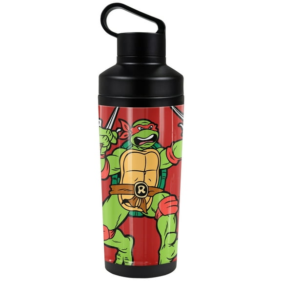 Teenage Mutant Ninja Turtles TMNT Official Raph And Logo 18 oz Insulated Water Bottle, Leak Resistant, Vacuum Insulated Stainless Steel with 2-in-1 Loop Cap