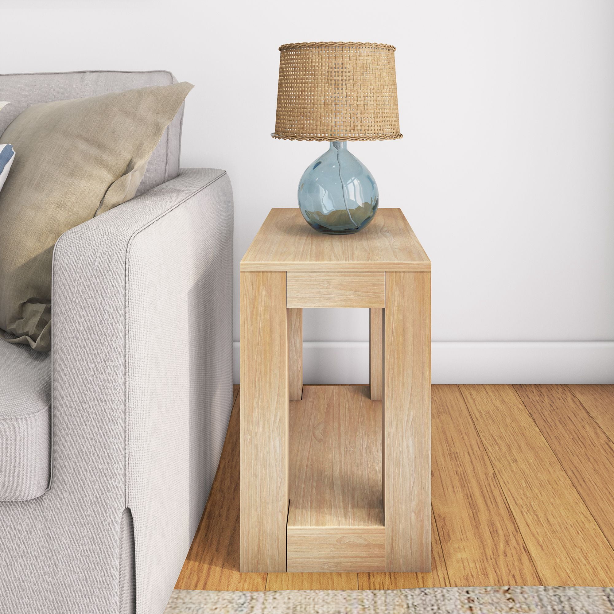 Plank+Beam Modern for Living Room with Storage Solid Wood Rectangular End Table, 25", Blonde