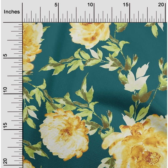 oneOone Cotton Flex Fabric Watercolor Leaves & Peony Floral Fabric Prints By Yard 40 Inch Wide