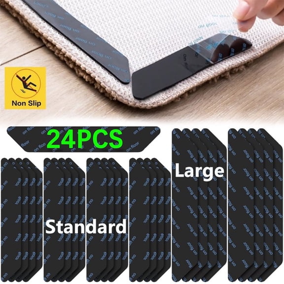 24 Pcs Rug Grippers,Rug Tape,Washable Rug Corner Grip,Reusable Durable Non Slips Carpet Pad for Home Area Rugs,Black
