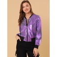 thumbnail image 2 of Disfraz De Halloween PaMujer, Brillante, Holográfico, Brillante, Metálico, Ligero, Brillante, ChaqueDe Bombardero Morado-1 S, 2 of 6