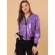 thumbnail image 2 of Disfraz De Halloween PaMujer, Brillante, Holográfico, Brillante, Metálico, Ligero, Brillante, ChaqueDe Bombardero Morado-1 S, 2 of 6