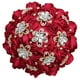 thumbnail image 1 of Nvzi Ramo de novia con rosas de satén y perlas artificiales para dama de honor, cintas de satén, ramo de flores para boda, rojo, 1 of 5