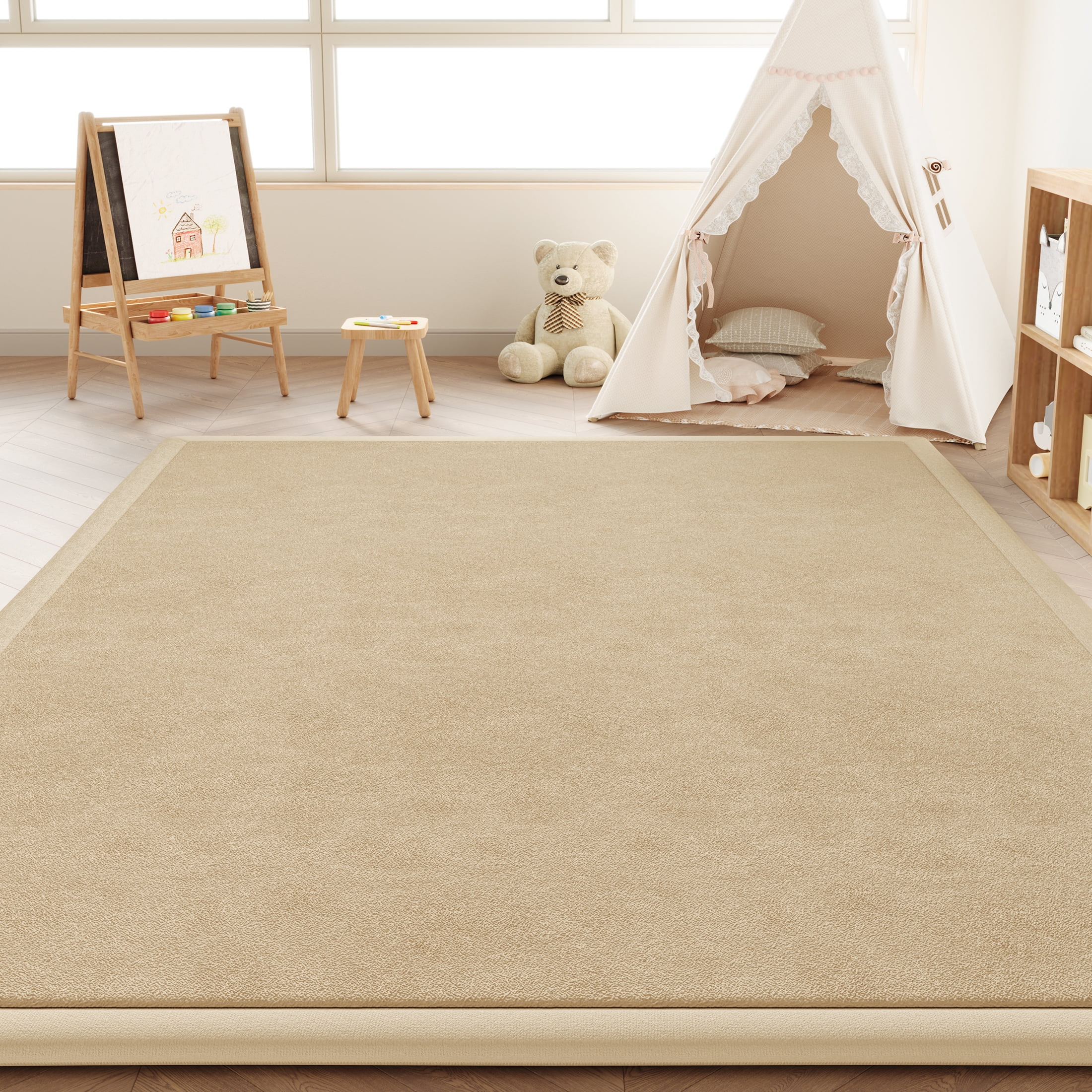 Loartee Baby Play Mat for Floor - 59" x 59" Non-Slip Coral Velvet Memory Foam Nursery Crawling 1.18" Thick Rug for Babies, Toddlers, Infants, Kids, Brown