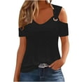 thumbnail image 2 of LADIGASU Women's Solided V-neck Short Sleeved Loose Top, 2 of 7