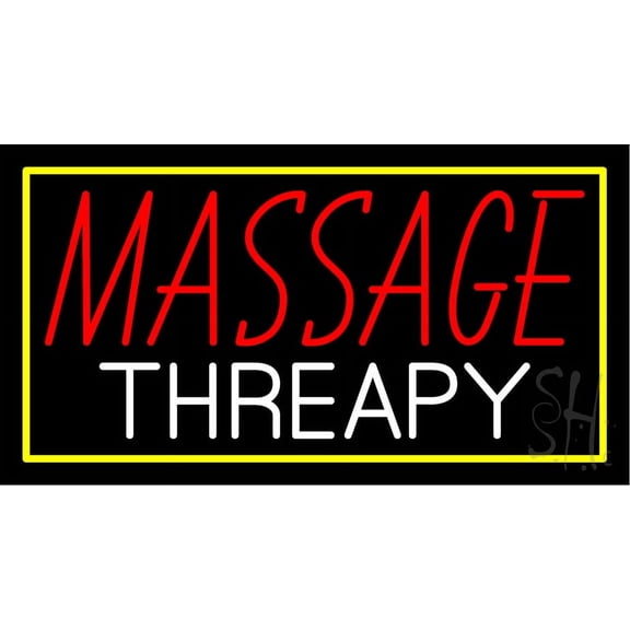 Massage Threapy with Green Border LED Neon Sign 20 x 37 - inches, Black Square Cut Acrylic Backing, with Dimmer - Bright and Premium built indoor LED Neon Sign for Spa interior decor and storefront.