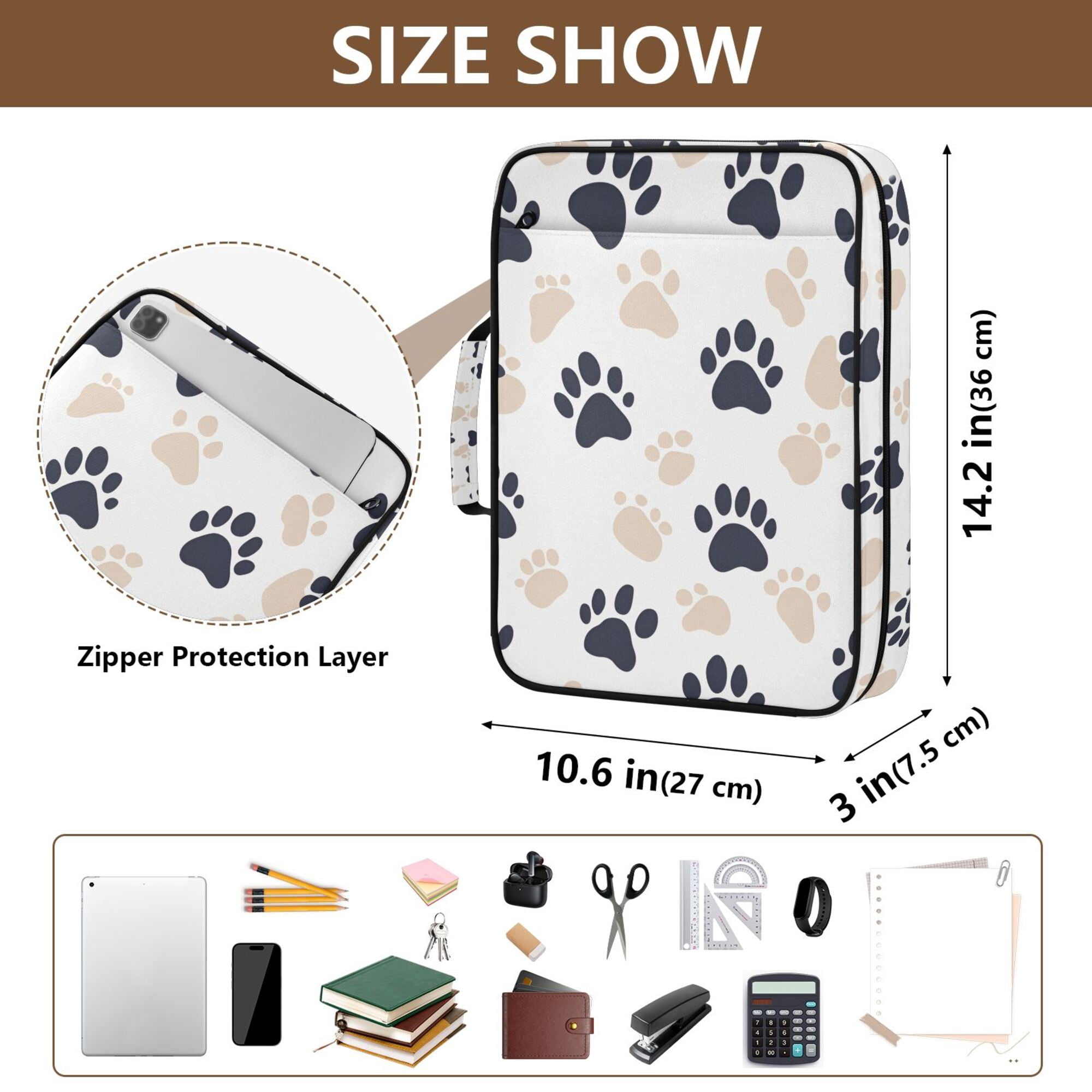 FORMRS Accordion File Folder A4 Size 7-Pocket Expanding Document Organizer Bag with 3 Ring Binder, Black Cat Paw
