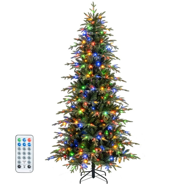 Costway 7.5 FT Artificial Christmas Tree Pre-Lit Xmas Tree with 1195 Branch Tips
