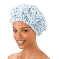 thumbnail image 2 of Shower Cap - Blue Dot Pattern, Vinyl material, elastic band, extra large, large, won?t fall off your head,, 2 of 2