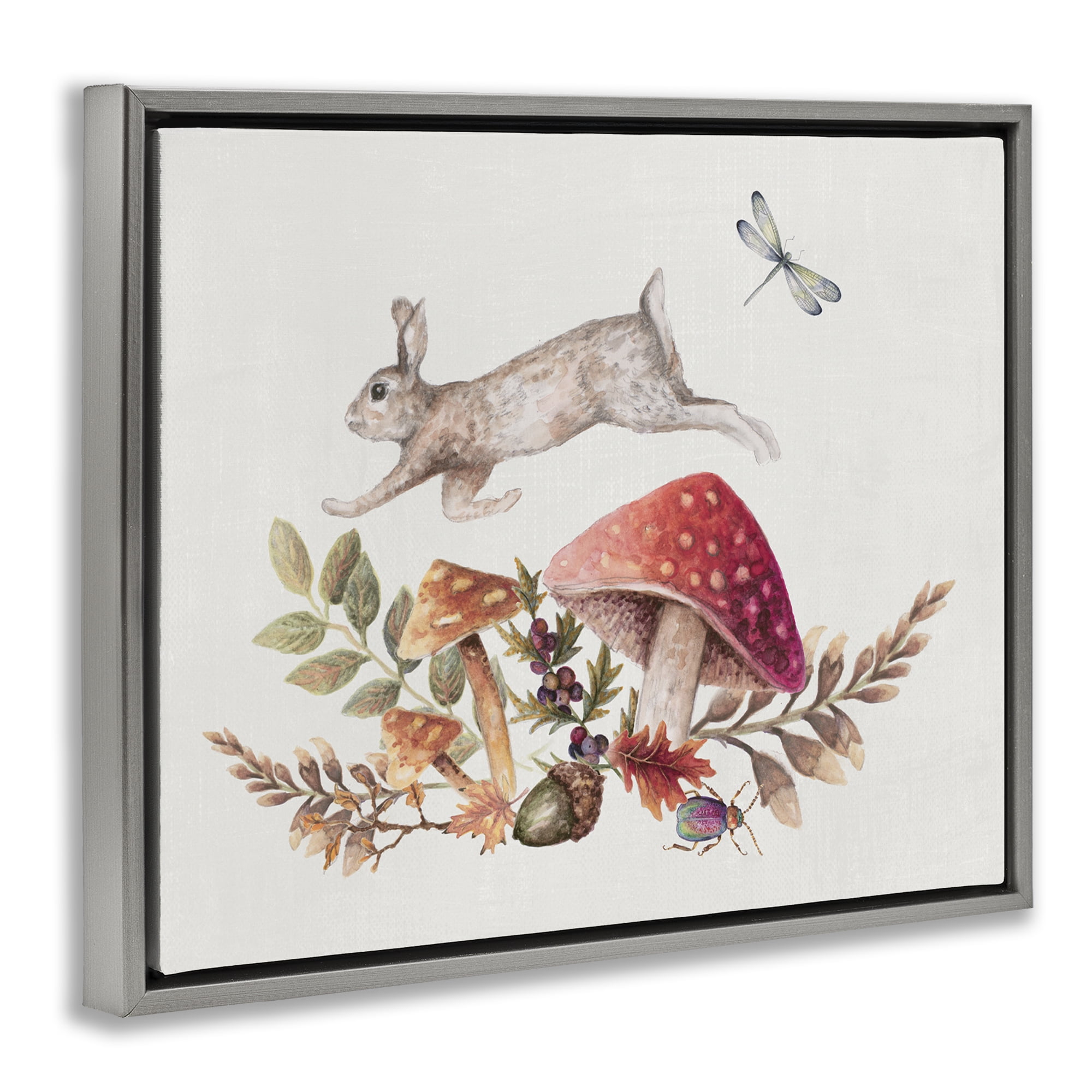 Stupell Industries Rustic Botanicals & Hare Botanical & Floral Painting Gray Floater Framed Canvas Art Print Wall Art, 31 x 25