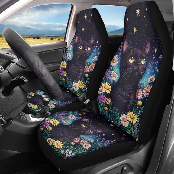 Binienty Galaxy Black Cat Auto Seat Cover Set of 2 Breathable Soft Car Seat Covers Protectors Auto Accessories Carseat for Front Seats Cushion Pad Mat Fit for Most Truck, Van, and SUV