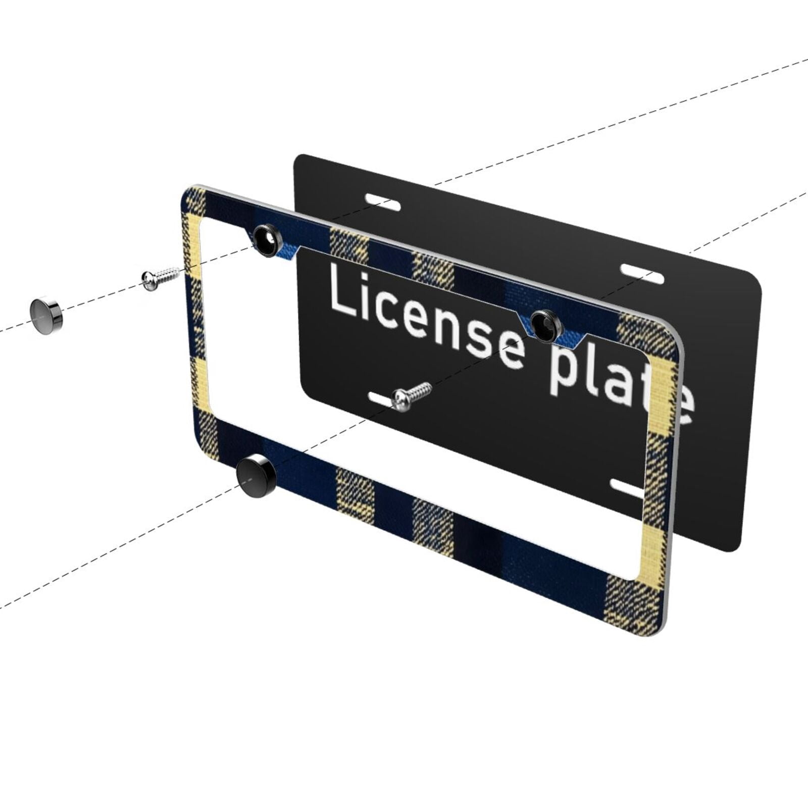 License Plate Frame With Screw Caps 2 Pack Car Plate Frame Front And Rear Rust-Proof Universal Car Tag Holder Cornflowerblue Buffalo Plaid Check Tartan Scotland_3