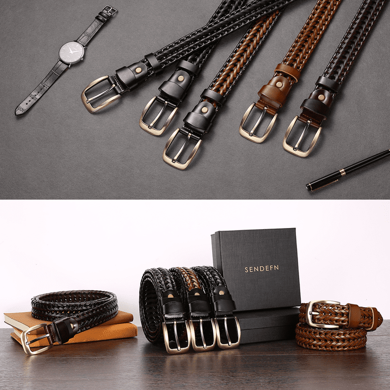 Sendefn Men's Leather Braided Belt, Black photo 4