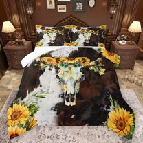 Castle Fairy Female Men Women Farmhouse Bull Skull 3 Pieces Queen Comforter Set,Animal Cow Print Ultra Soft Bedding Sets,Floral Sunflowers Bedding Comforter Set Breathable,Ultra Soft Home Decor